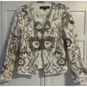 Boston Proper Floral Sequin Linen Jacket Blazer NWT Size 6